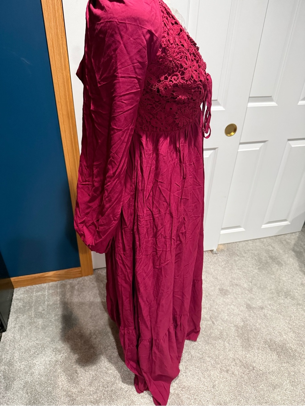 Rusty Raspberry Crochet-Trim Maxi Chemise - Picture 5 of 7